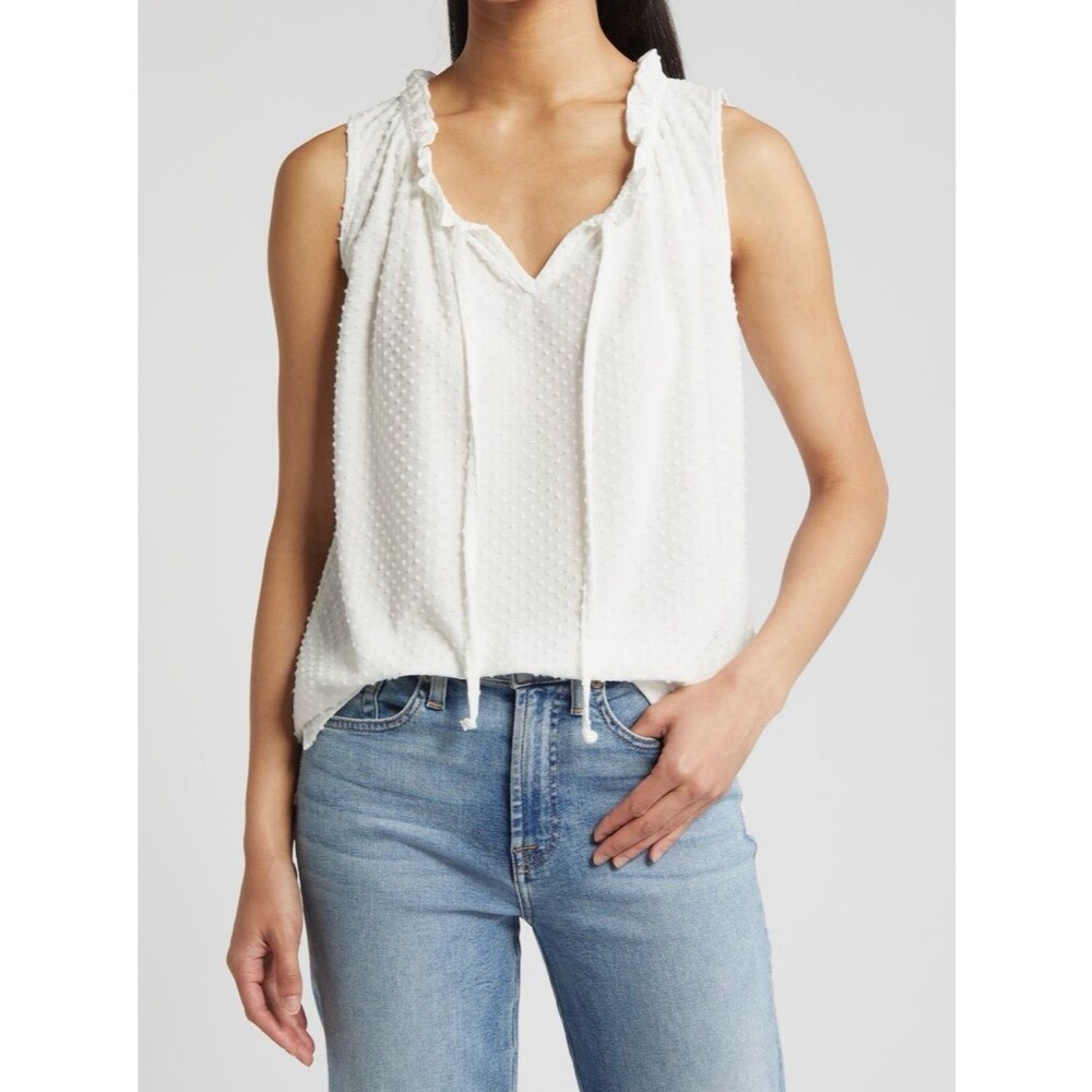 Loveappella Swiss Dot Knit Top – White – XS – New Without Tags